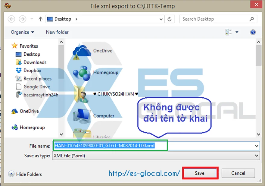 Lưu tờ khai định dạng Xml