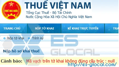 Mã vạch tờ khai không đúng cấu trúc