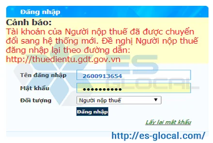 Tài khoản của Người nộp thuế đã được chuyển đổi sang hệ thống mới