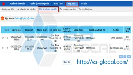 Hướng dẫn phê duyệt giấy nộp tiền hoặc giấy nộp tiền nộp thay