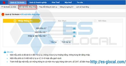 Thay đổi mật khẩu mật khẩu, lấy lại mật khẩu nộp thuế điện tử