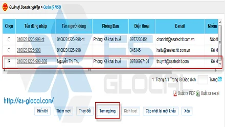 Hướng dẫn thay đổi, tạm dừng người sử dụng (NSD) của hệ thống etax