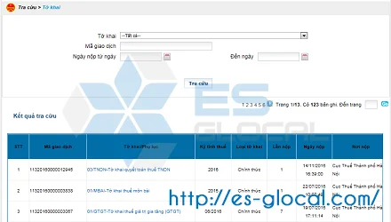 Tra cứu tờ khai thuế đã nộp trên thuế điện tử của Tổng cục thuế