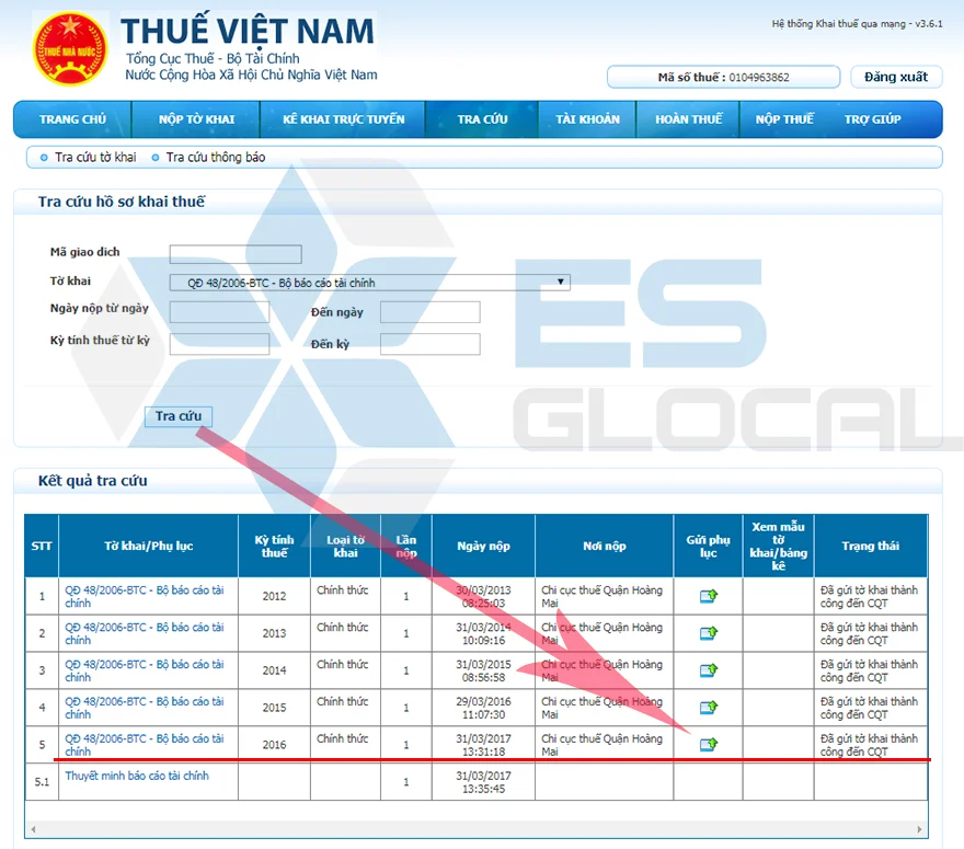 Chọn thêm phụ lục để thực hiện nộp BCKT qua mạng