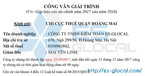 Mẫu công văn xin gộp Báo cáo tài chính vào năm sau