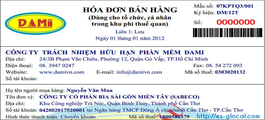 Mẫu hóa đơn abfng hàng cho khu phi thuế quan