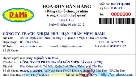 Mẫu hóa đơn bán hàng cho khu phi thuế quan năm 2020 theo Thông tư 39