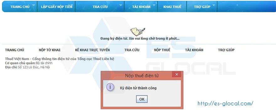 Ký điện tử để thực hiện hoàn thành đăng ký nộp tiền qua mạng