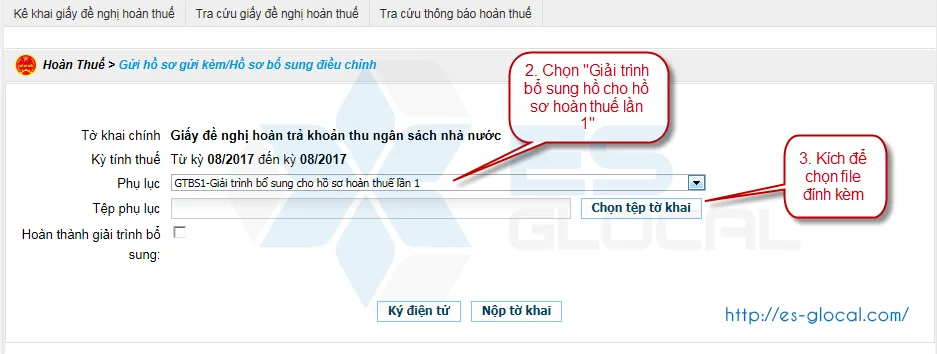 chọn giải trình bổ sung cho hồ sơ hoàn thuế lần 1