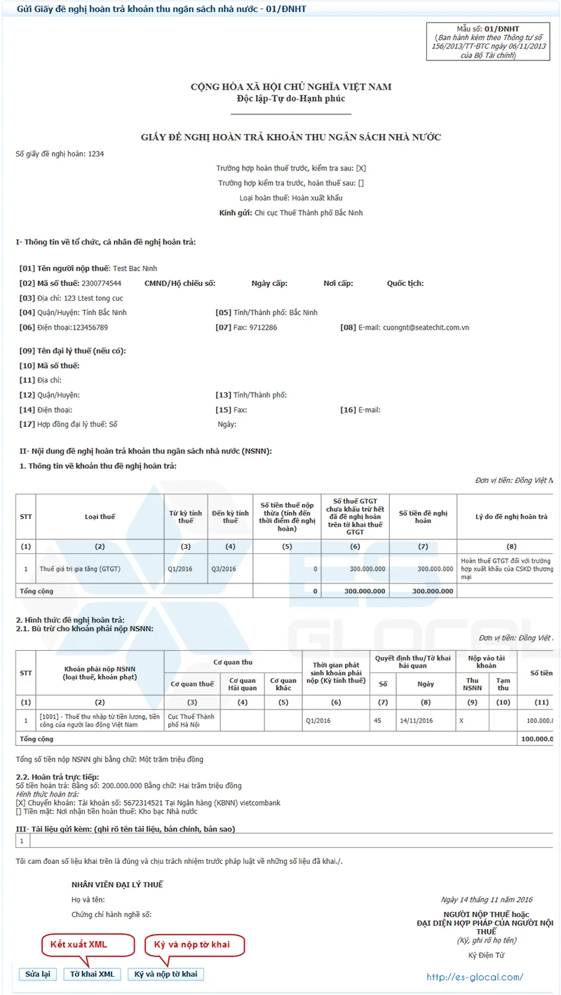 Hoàn thành giấy đề nghị hoàn thuế etax mới nhất