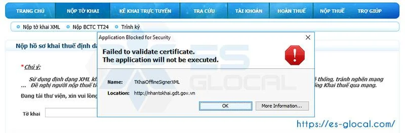 Cảnh báo lỗi Failed to validate certificate