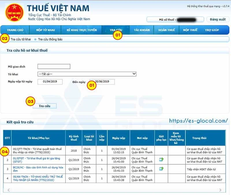 Xem kết quả nộp tờ khai thuế qua mạng