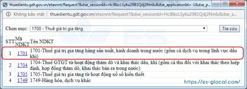 Chọn mã NDKT để nộp thuế