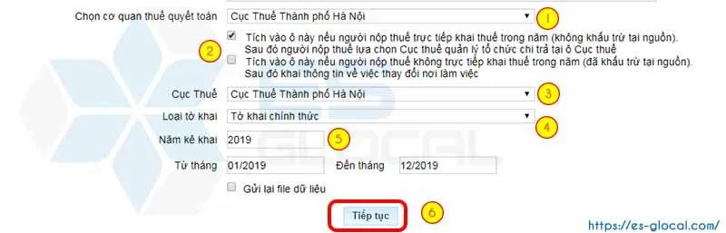 Chọn thông tin trên tờ khai thuế