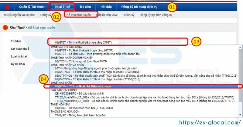Chọn tờ khai thuế nhà thầu nước ngoài