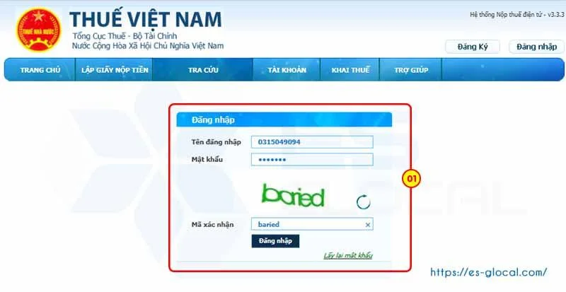 Đăng nhập nộp thuế