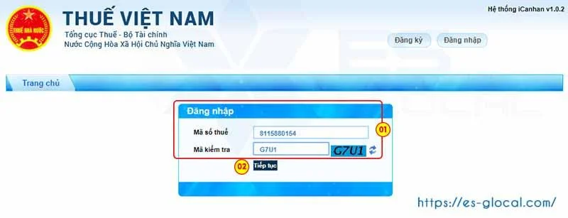 Nhập MST và mã kiểm tra để đăng nhập iCanhan