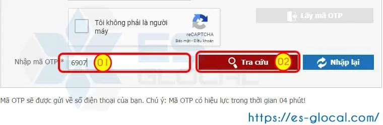 Nhập mã OTP để tra cứu quá trình tham gia BHXH