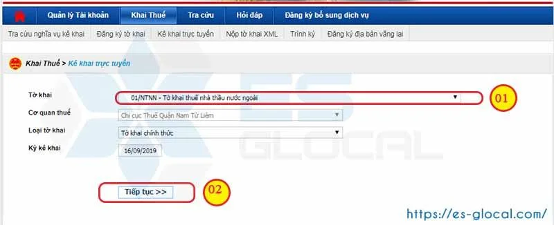 Tiếp tục chọn để kê khai