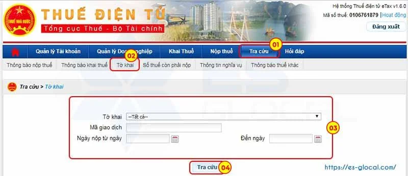 Tra cứu tờ khai thuế đã nộp trên etax