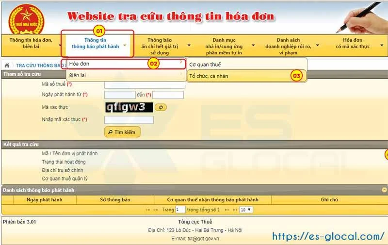 Truy cập tra cứu thông báo phát hành hóa đơn