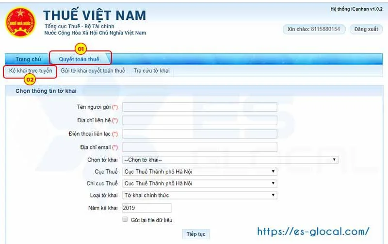 Truy cập vào quyết toán thuế tncn trực tuyến