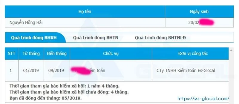 Kết quả tra cứu quá trình đóng BHXH mới nhất