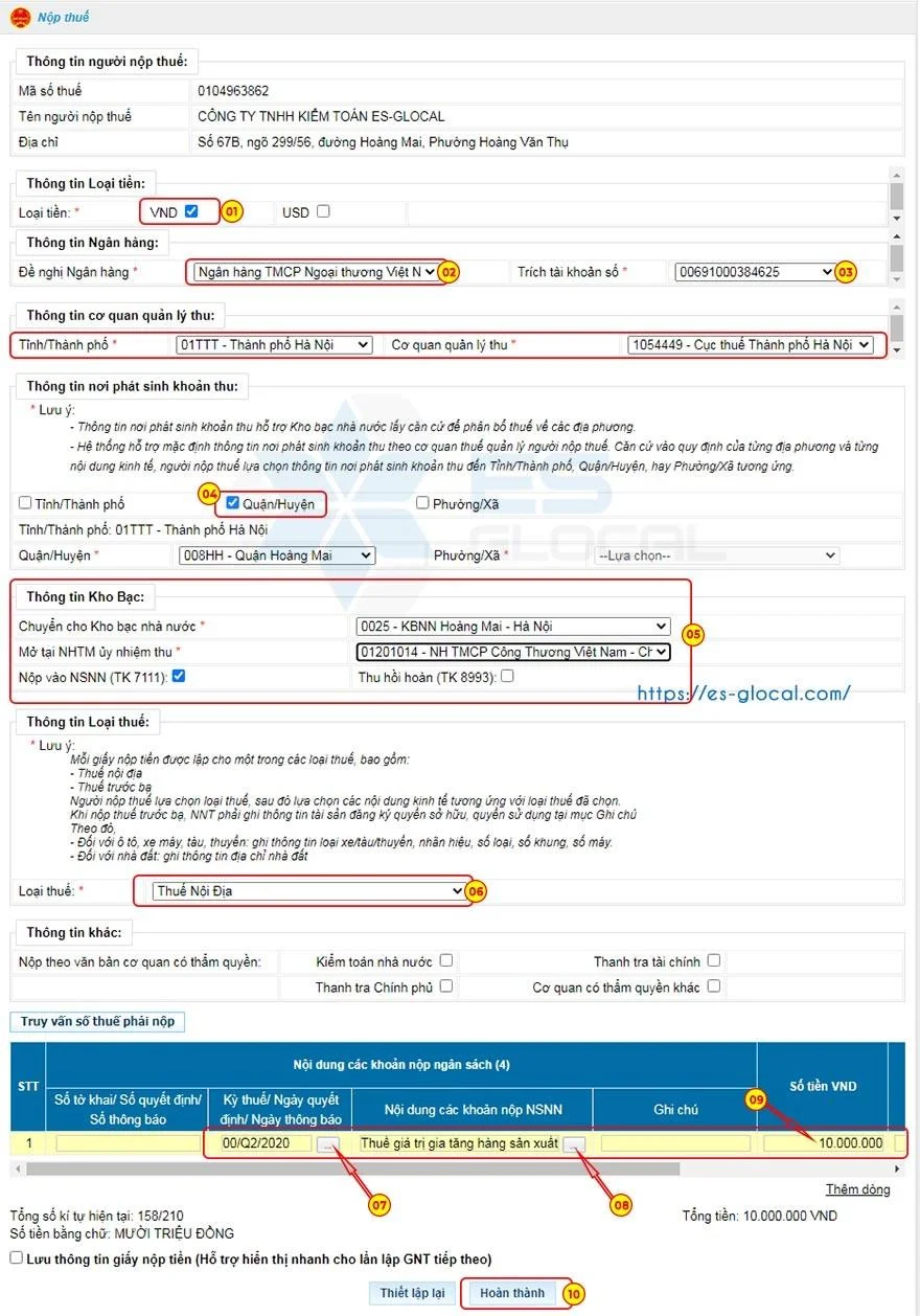 Lập giấy nộp tiền thuế điện tử qua mạng