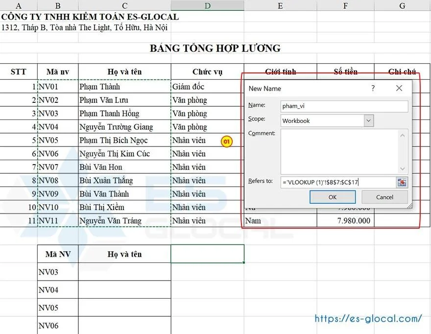 đặt tên cho hàm vlookup