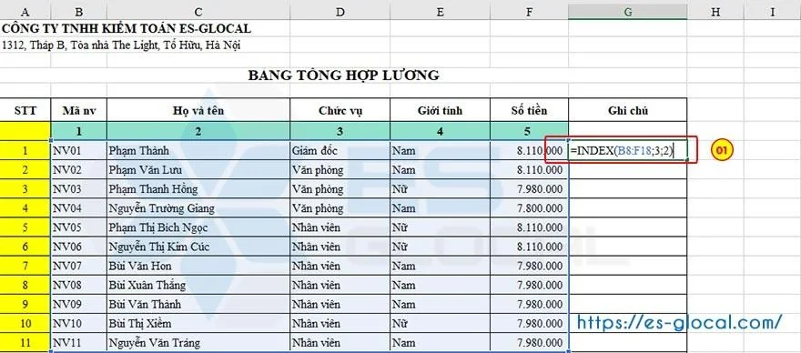 hàm INDEX nâng cao