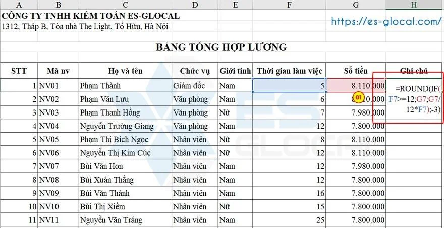 hàm round kết hợp if