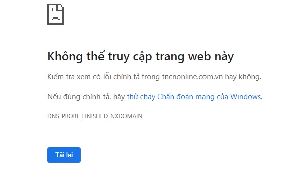 cảnh báo lỗi TNCNonline.com.vn bị lỗi