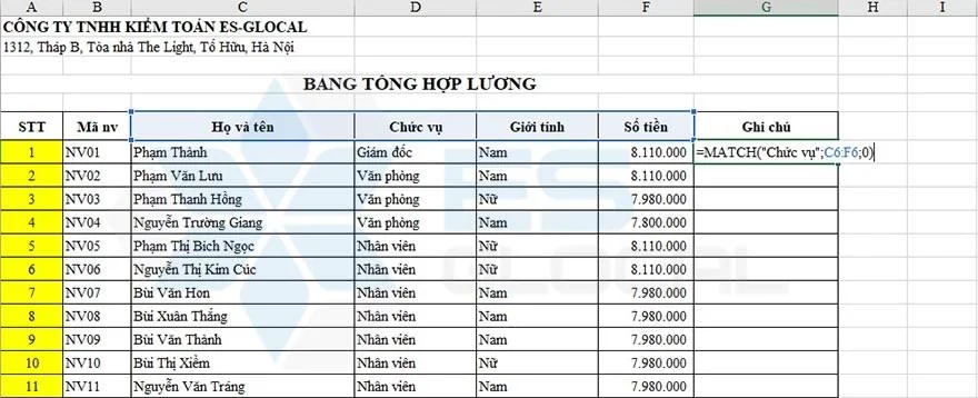 ví dụ hàm index match