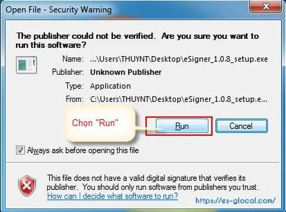 cài đặt ứng dụng Esigner Java 1.0.8