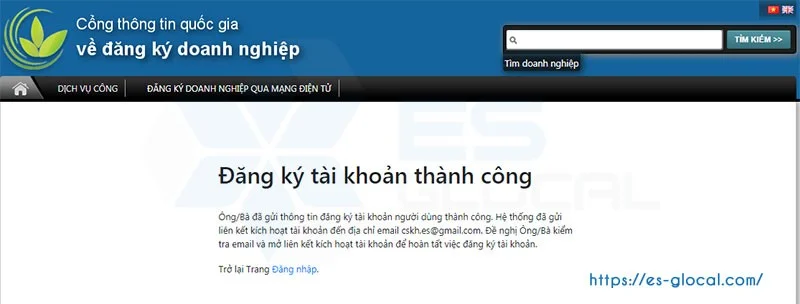 Đăng ký tài khoản kinh doanh thành công