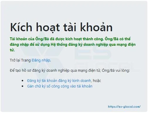 Kích hoạt tài khoản đăng ký doanh thành công!