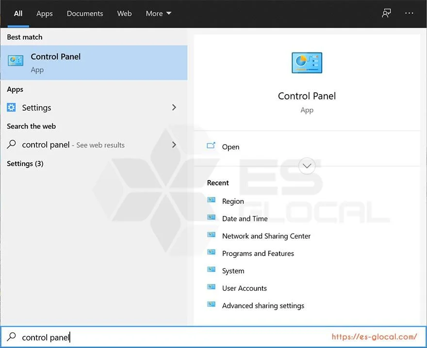 Cách mở Control Panel