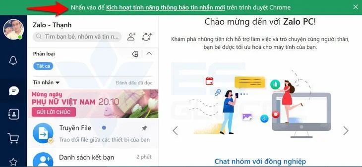 đăng nhập tài khoản zalo thành công