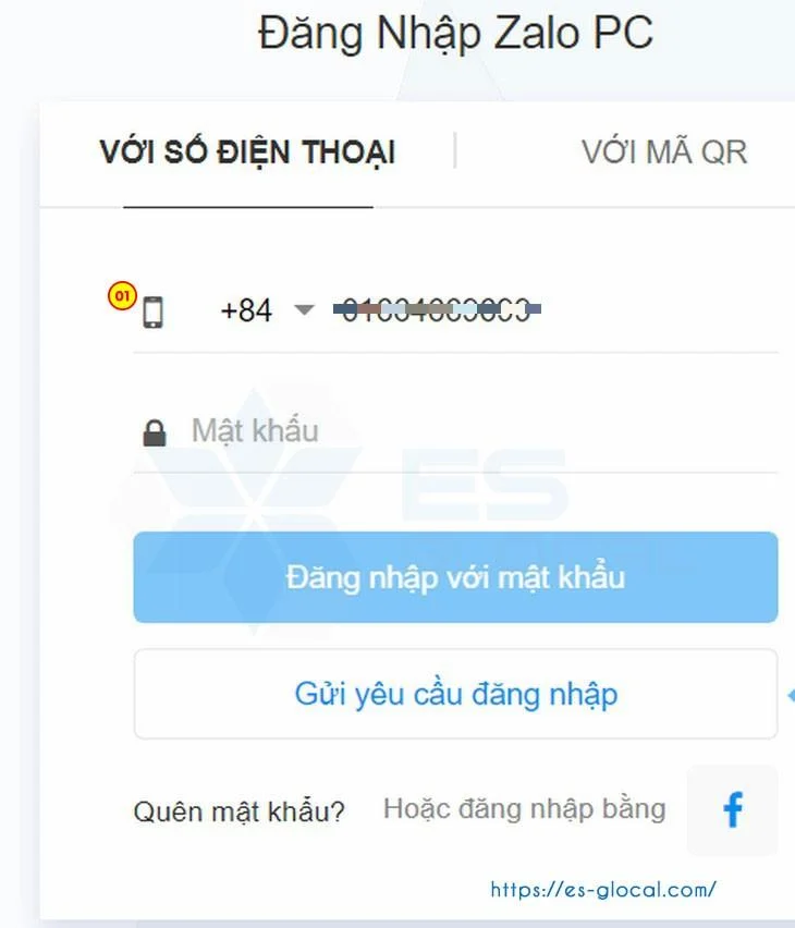 Gõ số điện thoại cần đăng nhập tài khoản zalo 