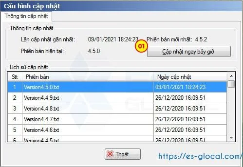 Lựa chọn phiên bản HTKK cập nhật, rồi ấn cập nhật ngay bây giờ