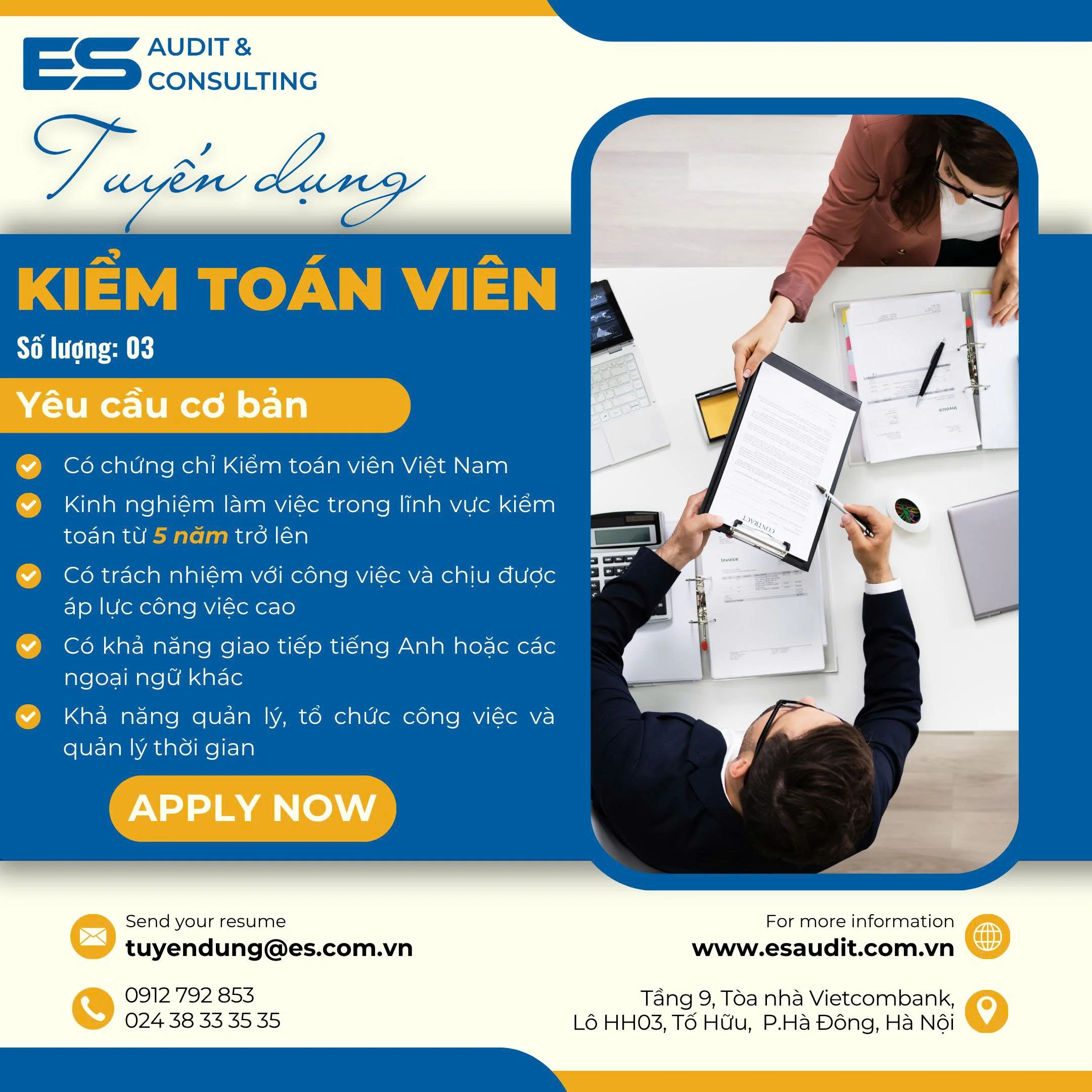 HÃNG KIỂM TOÁN ES -  THÔNG BÁO TUYỂN DỤNG KIỂM TOÁN VIÊN